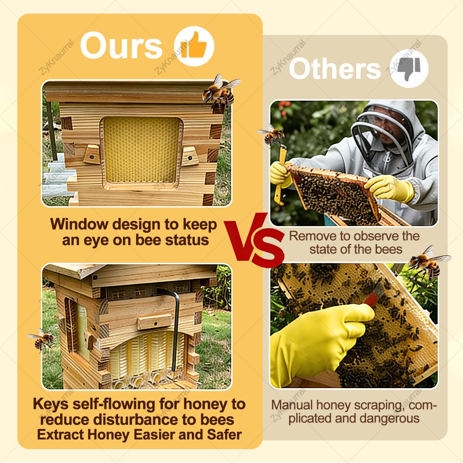 Flow Hive Bienenstock-Starterset, Mit Bienenwachs Beschichtetes Tannenholz, Komplettes Bienenstock-Set Mit Imkeranzug Für Anfänger Und Profi-Imker