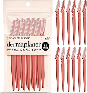 Kitsch Dermaplane Razor for Women Face – Face Razors for Women & Men, Eyebrow Trimmer & Face Shaver – Exfoliating Facial Razor & Skin Care Tool for Smoother Skin - Coral, 12 pcs