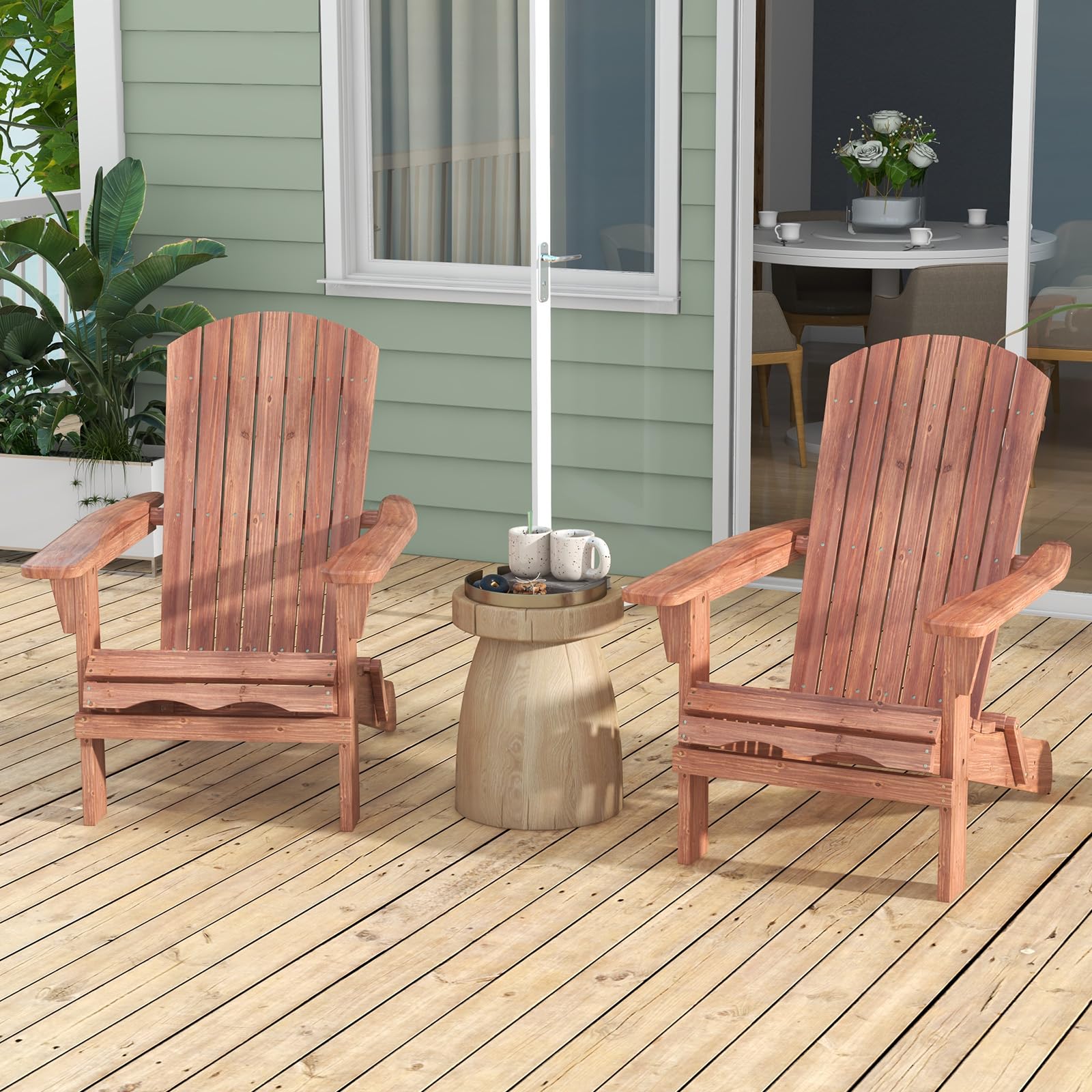 KOMFOTTEU Fauteuil Adirondack, Bois de Sapin, Chaise de Jardin Pliable, Charge de 180 kg, Design Ergonomique, Chaise de feu de Camp, Sièges en Terrasse avec Dossier et Accoudoirs (Lot de 1, Naturel)