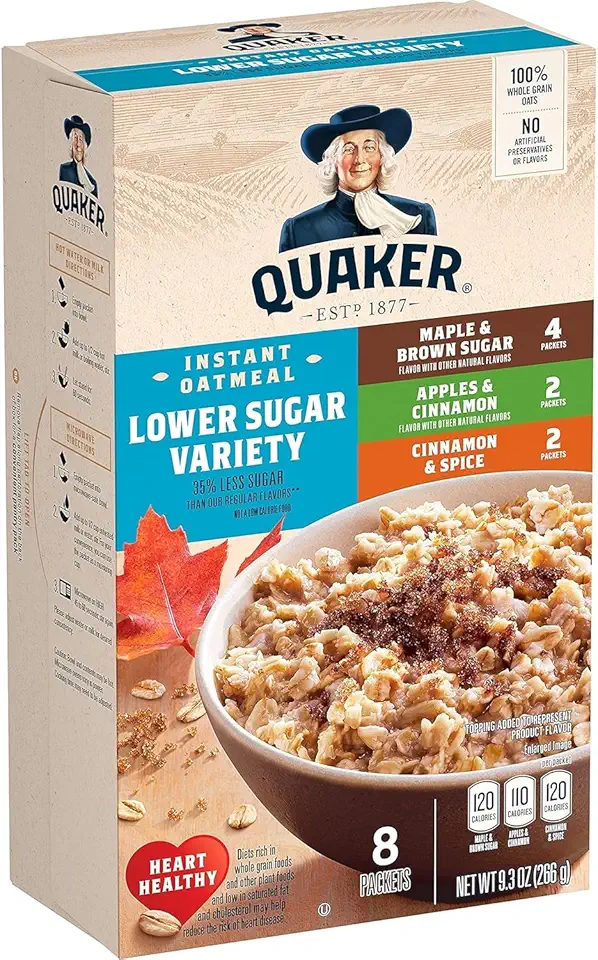 Quaker Instant Oatmeal, Lower Sugar Variety 8 Pkts, 9.3 Ounce