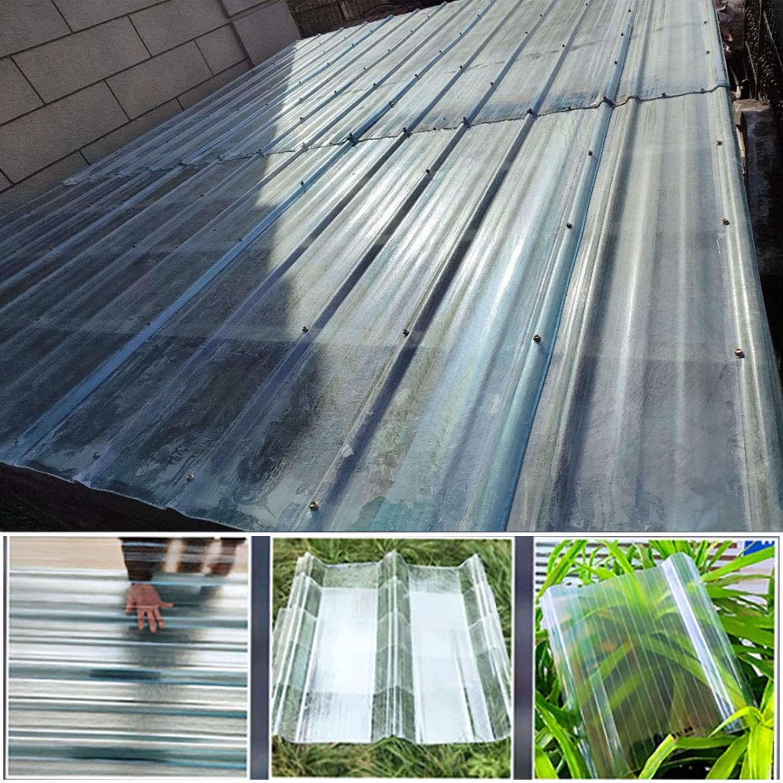 2mm Planchas Transparentes Tejados,Chapa Ondulada Para Invernaderos,Paneles Para Tejado Resistentes Al Impacto,Placa De Iluminación Natural FRP De Protección UV (0.9×1.3m,1pcs)