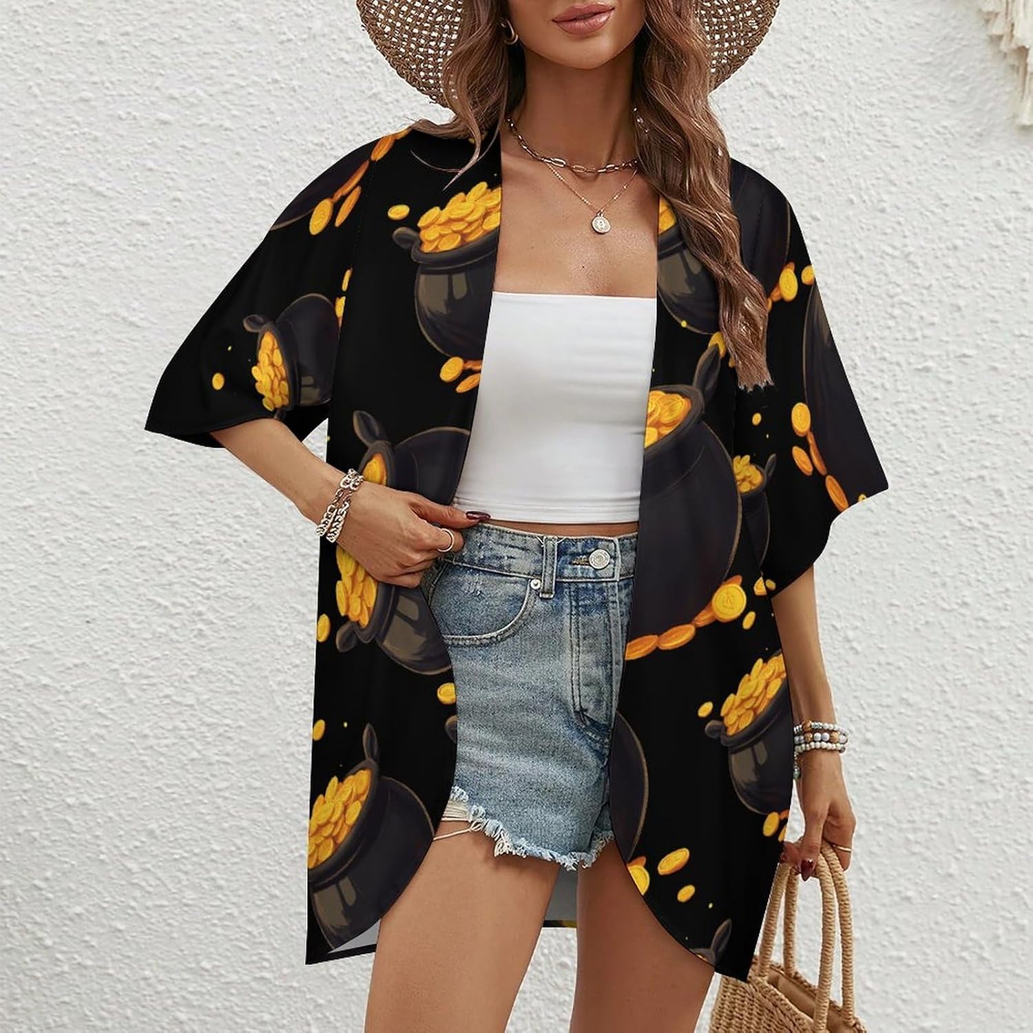 Pot Of Gold Women's Open Front Cardigan Short Sleeves Jacket Lightweight Sweaters Tops