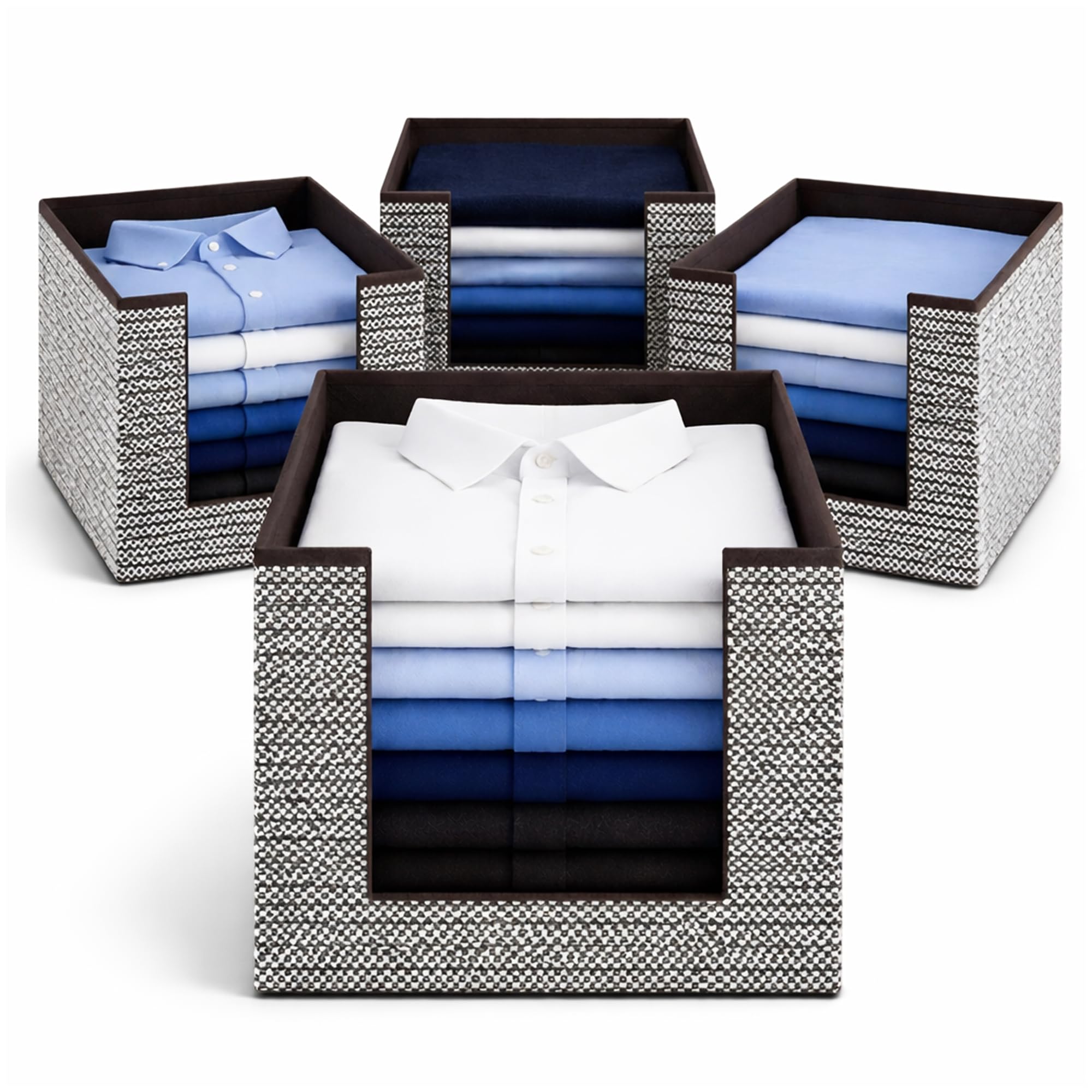 DALUCI Shirt Stacker & Clothes Organizer for Wardrobe | Non-Woven Foldable Storage Box for Cupboard, Closet & Bedroom | Strong Collapsible Fabric Organizer | 40x25x24 cm – Pack of 4 (Brown)