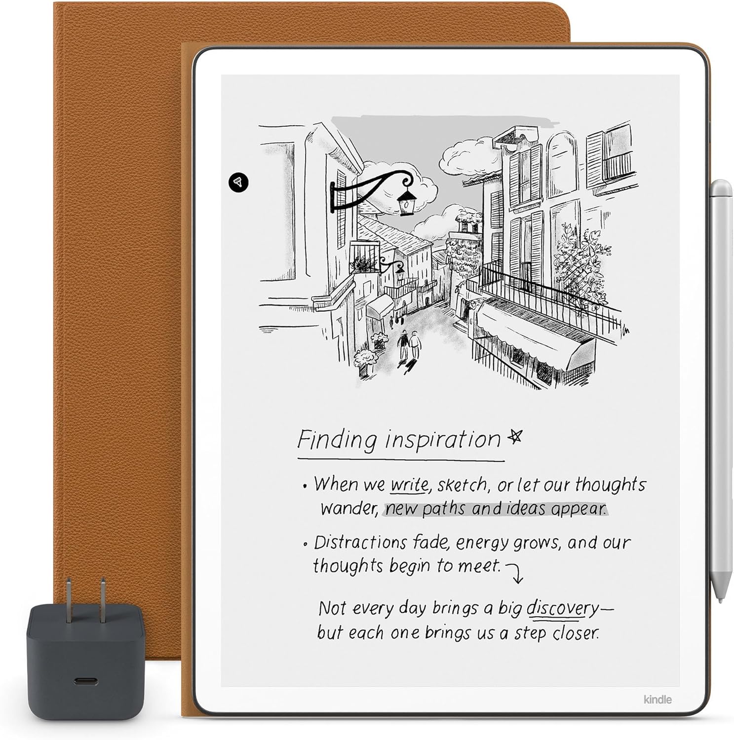 New Amazon Kindle Scribe Essentials Bundle - New Amazon Kindle Scribe (64GB), Premium Pen, All-New Premium Leather Executive Folio Cover-Graphite & Power Adapter