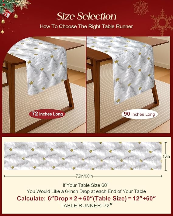 Miss Adola White Christmas Tree Table Runner - 13x90 inch Flannel Backing Christmas Table Runner with Double-Layer Design, Soft Plush Faux Fur Jacquard, Festive Holiday Kitchen Dining Xmas Decoration