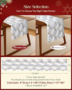 Miss Adola White Christmas Tree Table Runner - 13x90 inch Flannel Backing Christmas Table Runner with Double-Layer Design, Soft Plush Faux Fur Jacquard, Festive Holiday Kitchen Dining Xmas Decoration