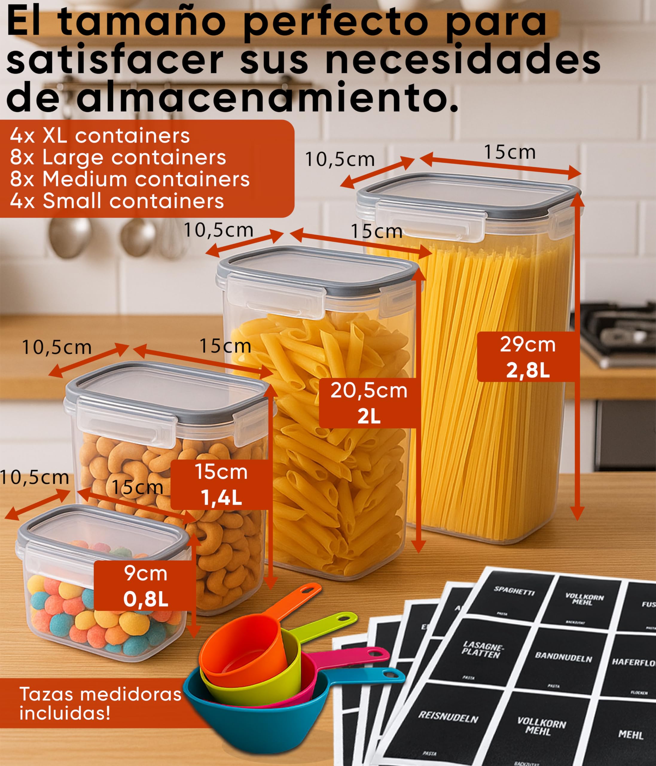 Deco haus Botes Cocina Almacenaje de Plástico - Cajas de Almacenamiento de Alimentos Reutilizables con Tapa Hermética - Recipientes para alimentos Set de 24 -Tarros sin BPA - 0,8L 1,4L 2L 2,8L