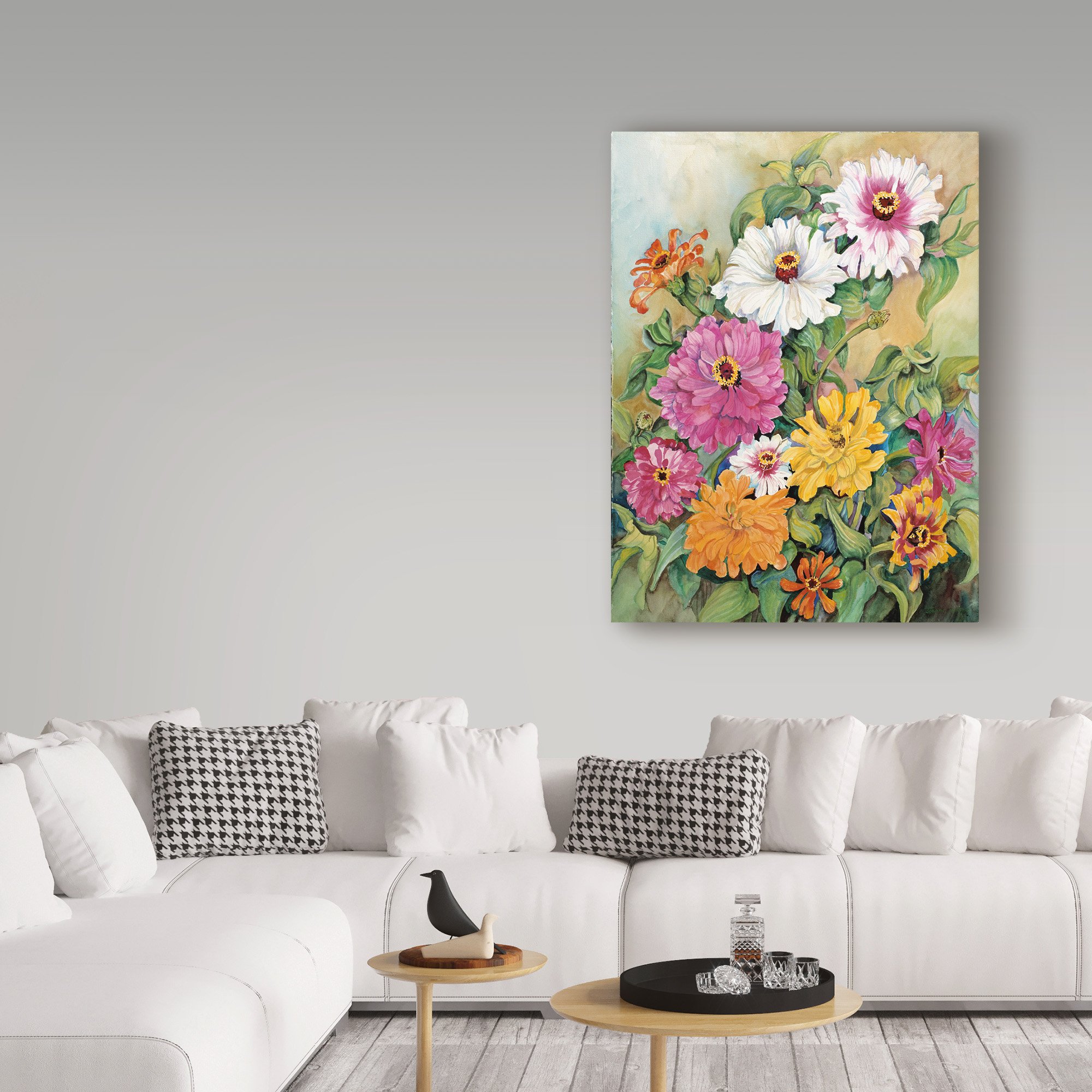 Variegated Zinnias Colorful by Joanne Porter, 35x47-Inch