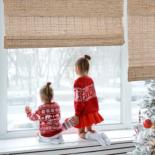 Miniatura 4 de Yin Yang Persianas romanas de bambú opacas sin cables, filtran la luz, persianas de ventana de madera tejida natural, persianas de ventana
