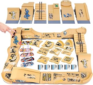 Finger Skateboards Ramp Set, 6 in 1 Fingerboard Skatepark Deck with 11 Buffer Plate, Fingerboard Half Pipe Ramp for Kids Adults Fingerboard Training Props Interactive Freestyle Skate Game