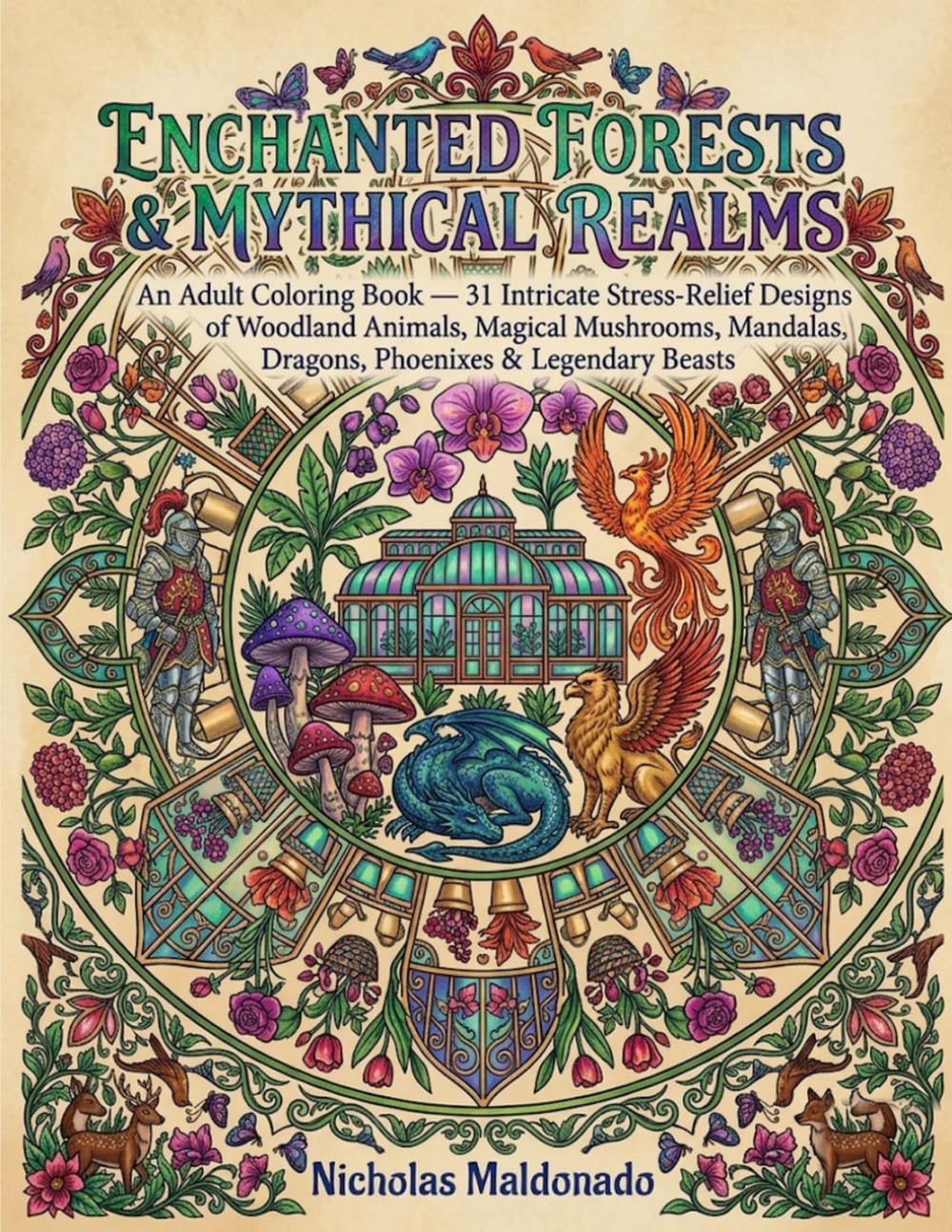 Enchanted Forests & Mythical Realms: An Adult Coloring Book — 31 Intricate Stress-Relief Designs of Woodland Animals, Magical Mushrooms, Mandalas, Dragons, Phoenixes & Legendary Beasts