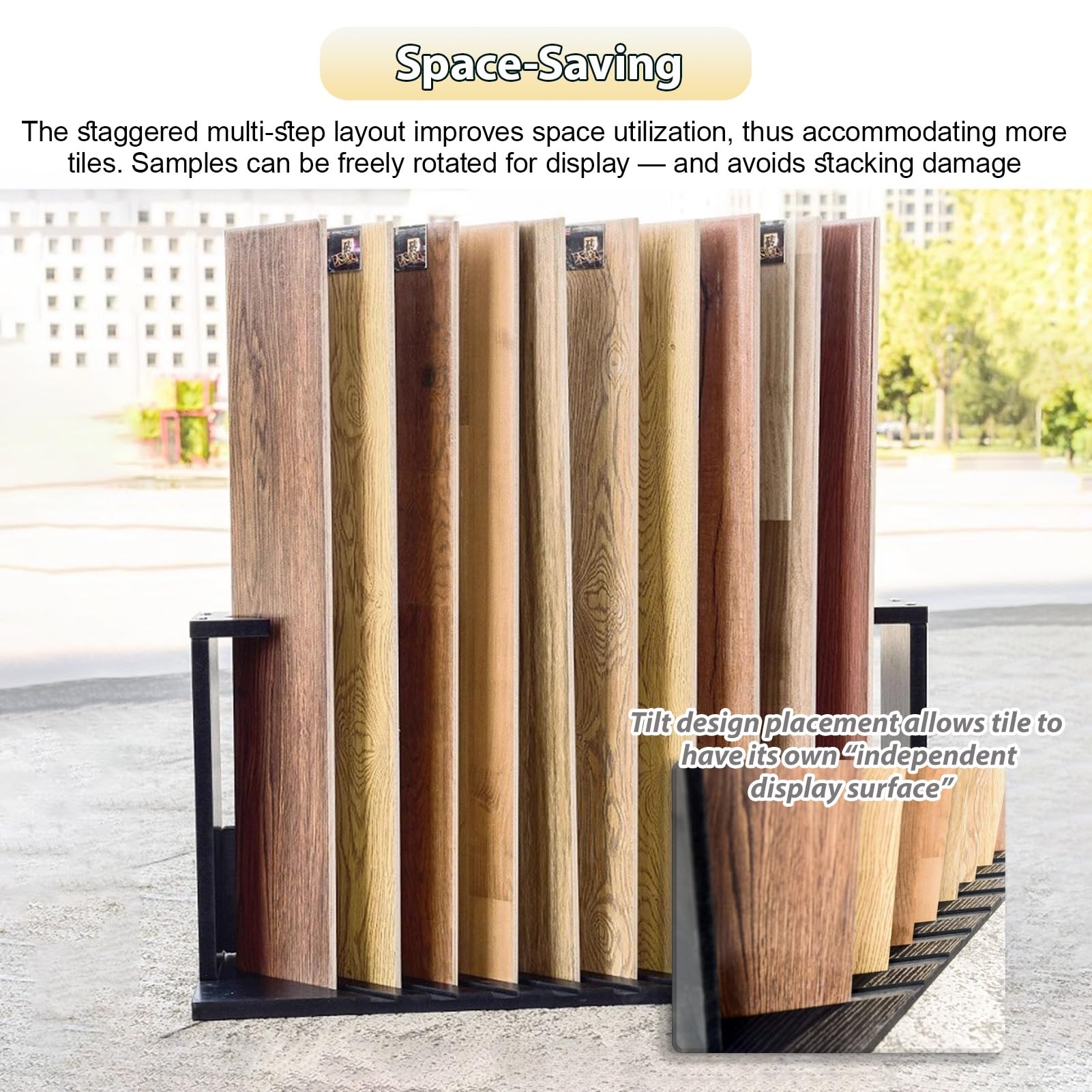 Estante de ExhibicióN de Azulejos Estante Inclinable para Muestras de Pisos de Madera, Expositor Abatible para Azulejos con 12 Ranuras de Profundidad(Slot Width-2cm (0.8"))