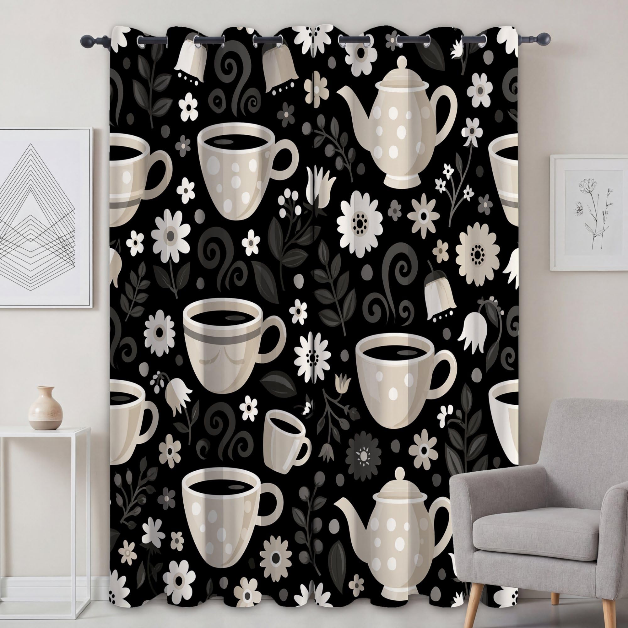 Nieprzezroczyste zasłony z nadrukiem, vintage, wys. 175 x szer. 140 cm (2