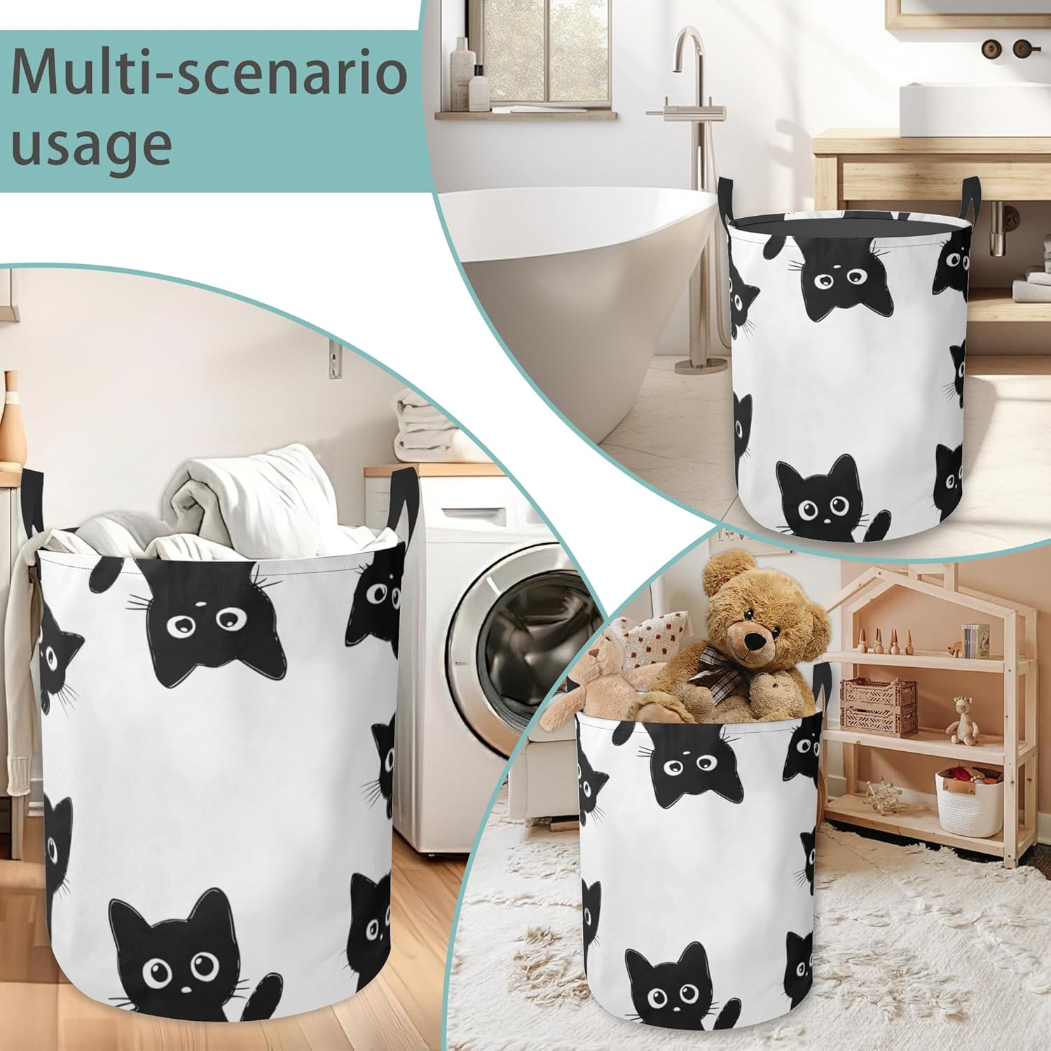 Laundry Hamper Foldable Oxford Cloth Cute Black Cat Laundry Basket With Handle Portable Clothes Storage Organizer Basket Storage Bag For Laundry Room/Bedroom/Bathroom