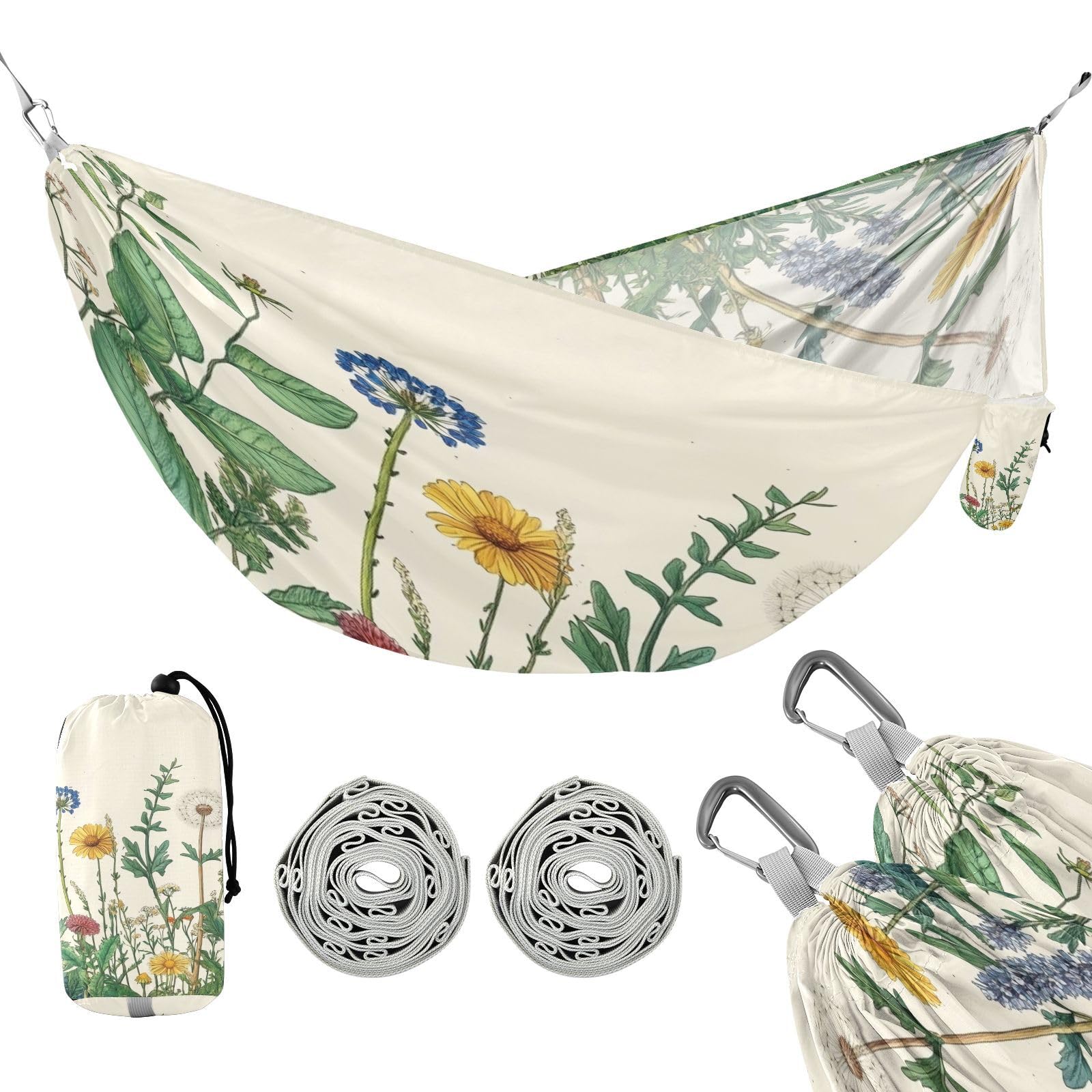 Haskirky Wildflowers Camping Hammock, Single Portable Hammocks with Tree Straps & Attached Carry Bag, 330Lbs Capacity Perfect for Outside Indoor Hiking Beach Backpack Travel
