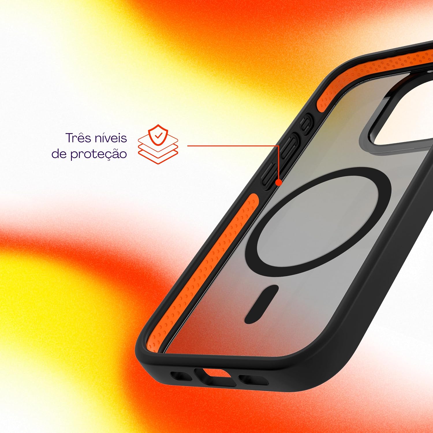 Geonav Capa Anti-Impacto para iPhone 15 Pro, TPU flexível nas extremidades, Compatível com o sistema de ímãs MagSafe®, IPI15PBK, Transparente fosco/Preto Geonav Capa Anti-Impacto para iPhone 15 Pro, TPU flexível nas extremidades, Compatível com o sistema de ímãs MagSafe®, IPI15PBK, Transparente fosco/Preto