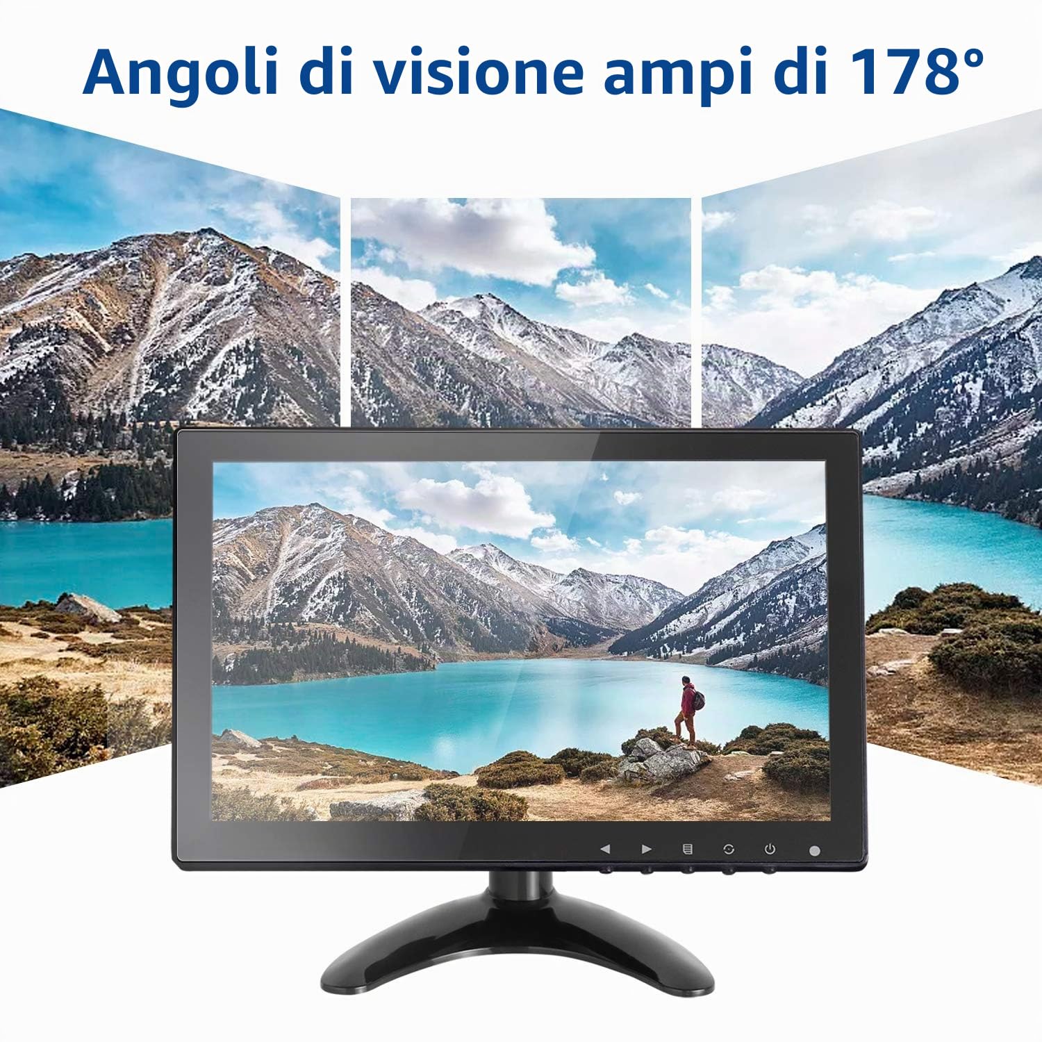 Monitor CCTV IPS LCD HDMI 10,1 Pollici Ampio Angolo di Visuale con AV/VGA/HDMI/BNC/AUX/porte Audio Integrato, Per la Sicurezza della Casa, Telecamera CCTV IP, Schermo del PC