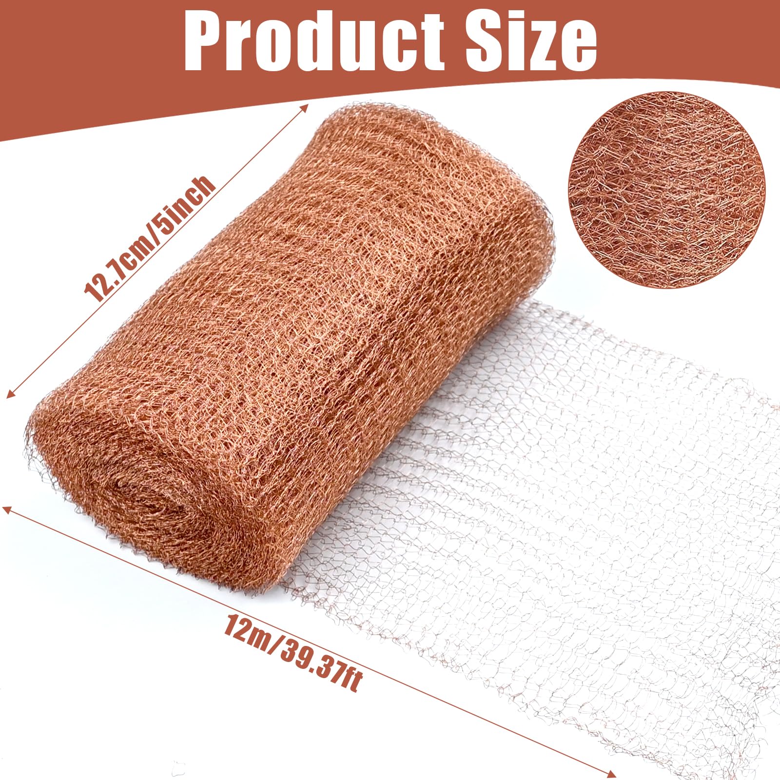 DARENYI Pure Copper Mesh 12m/39 Feet Copper Mesh Slug Repellent uk for Rodent Control Gap Blockage, Fabric Hole Blockage, Gardening - Image 2