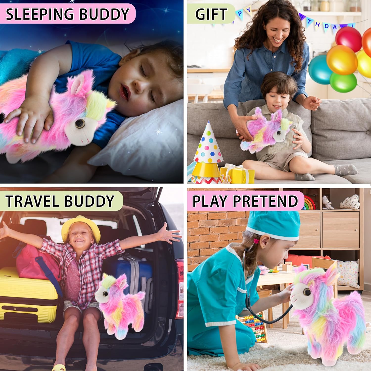 DolliBu Plush Rainbow Llamacorn Stuffed Animal - Soft Huggable Plush, Adorable Playtime Plush Toy, Cute Fantasy Animal Cuddle Gifts for Kids and Adults - 9.5" Inches