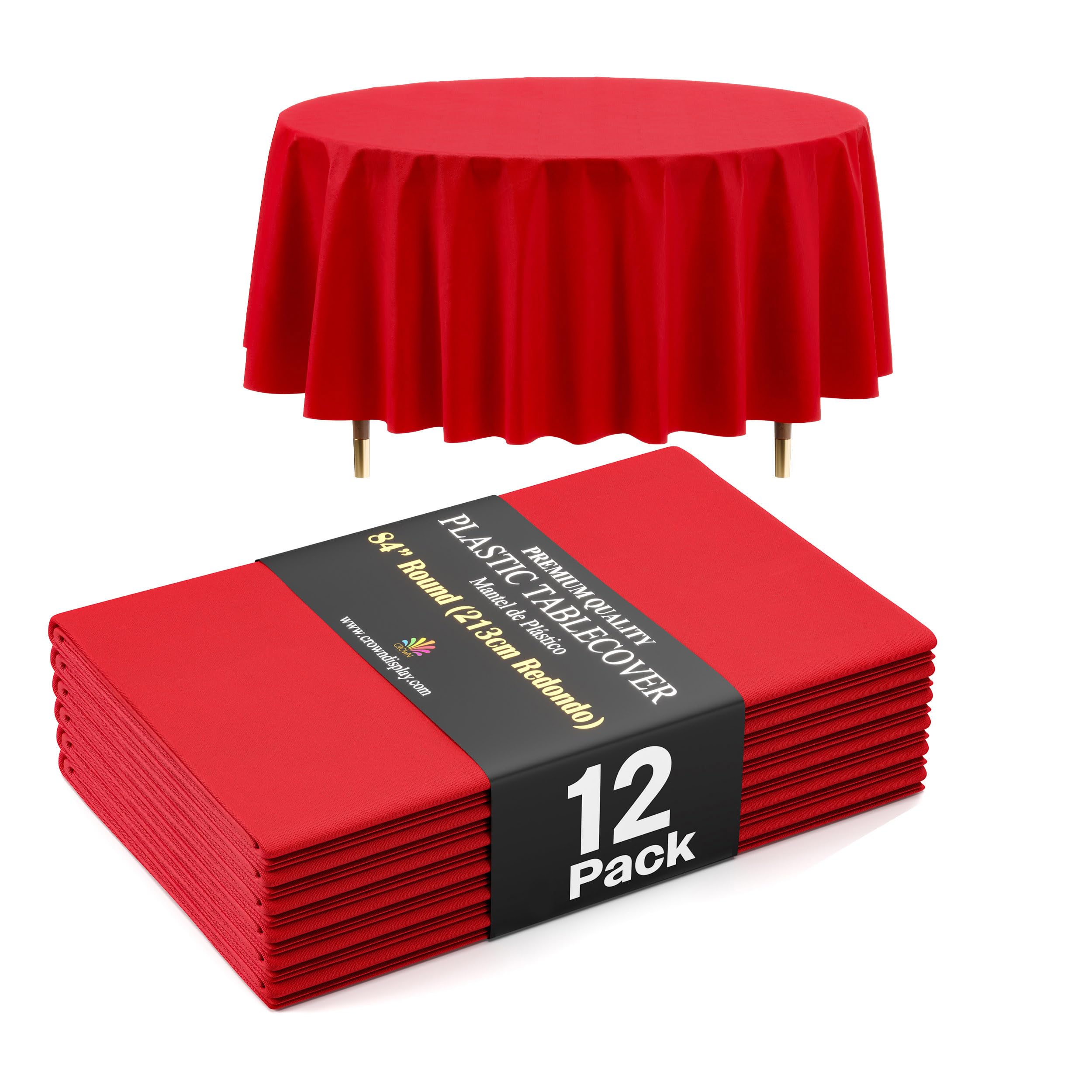 Exquisite 66% Thicker Premium Red Round Tablecloth 0.5 Mil 12 Pack Plastic Table Cloth 84 Inch Round Plastic Tablecloth Won't Tear Easily Like Cheap Thin Brands โ image 1