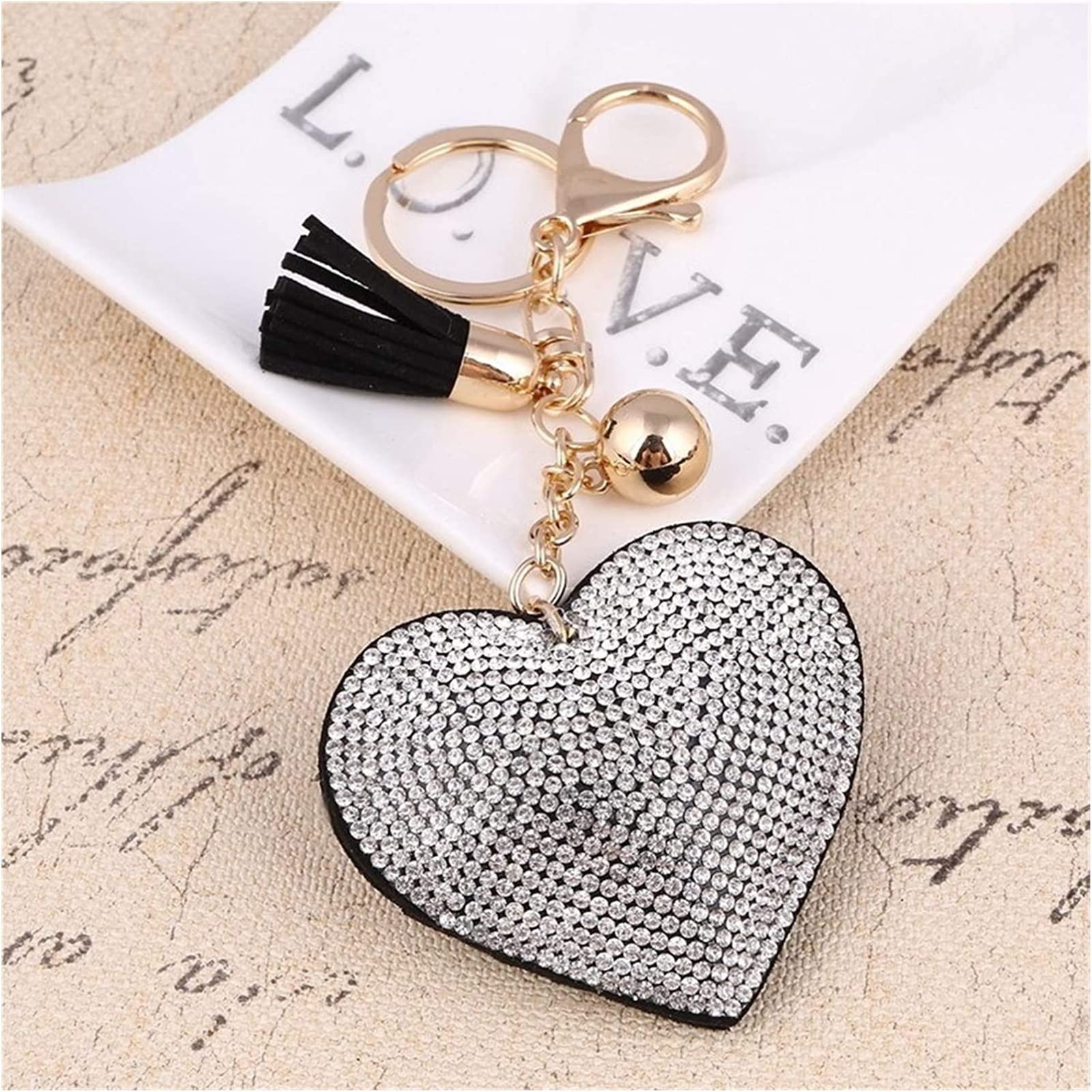 Llaveros Llavero de dibujos animados Corazón de moda Hecho a mano Lindo Bling Llavero de cristal para mujeres Colgante de coche Niñas Declaración Rhinestone Joyería Bolsa Llavero Anillo Dibujos anim