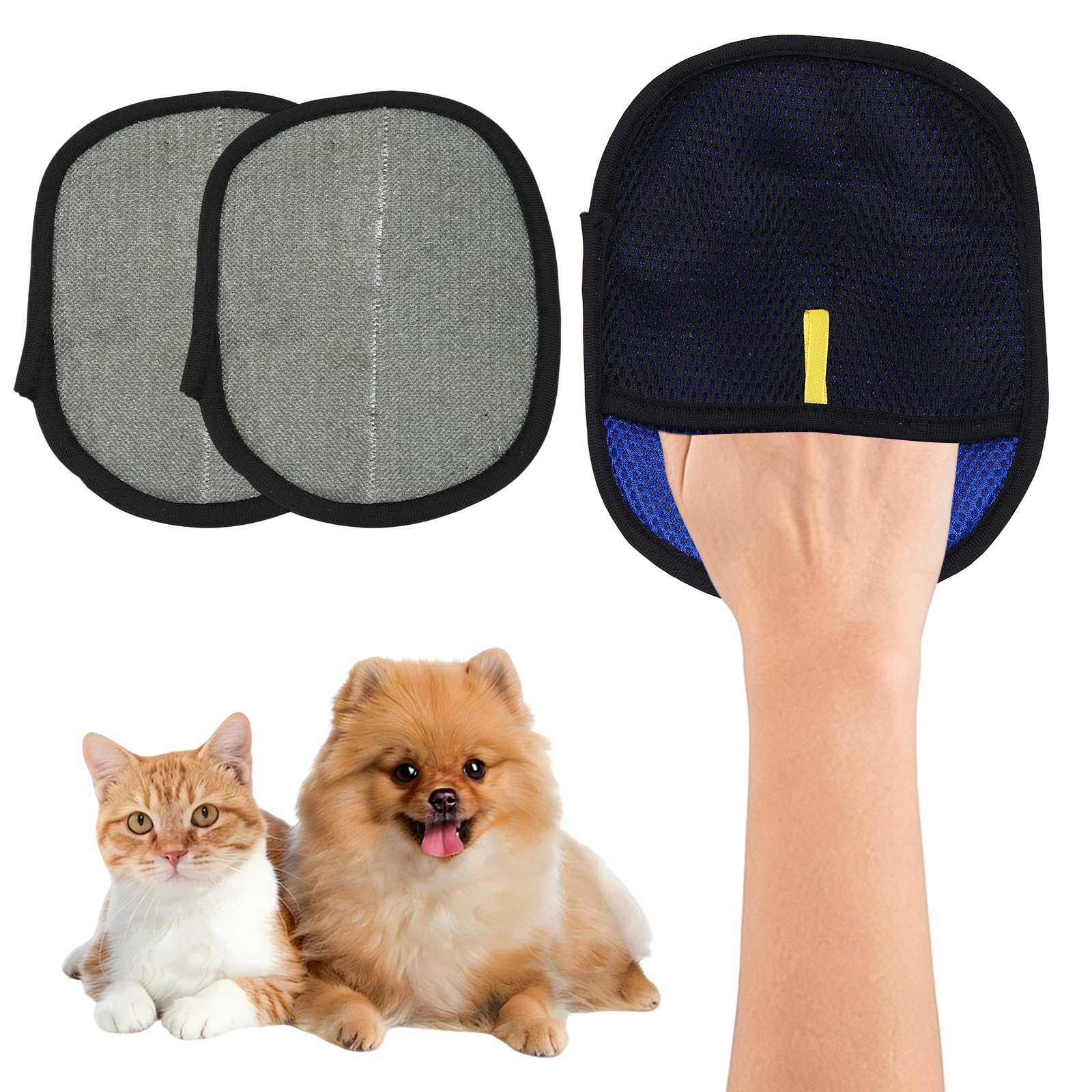 Tierhaarentferner-Handschuhe, elektrostatische Tierhaare, Hund und Katze, Fellentfernungshandschuh, wiederverwendbar, magische Bürste, Tierfellentfernungswerkzeug, (2 Stück, L, Schwarz/Blau