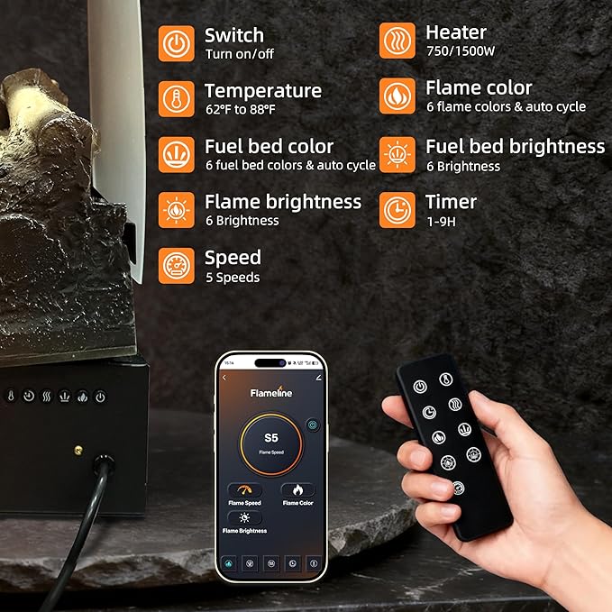 Chimenea Eléctrica Freestanding 24.5" WiFi con Control Remoto y App miniatura 4