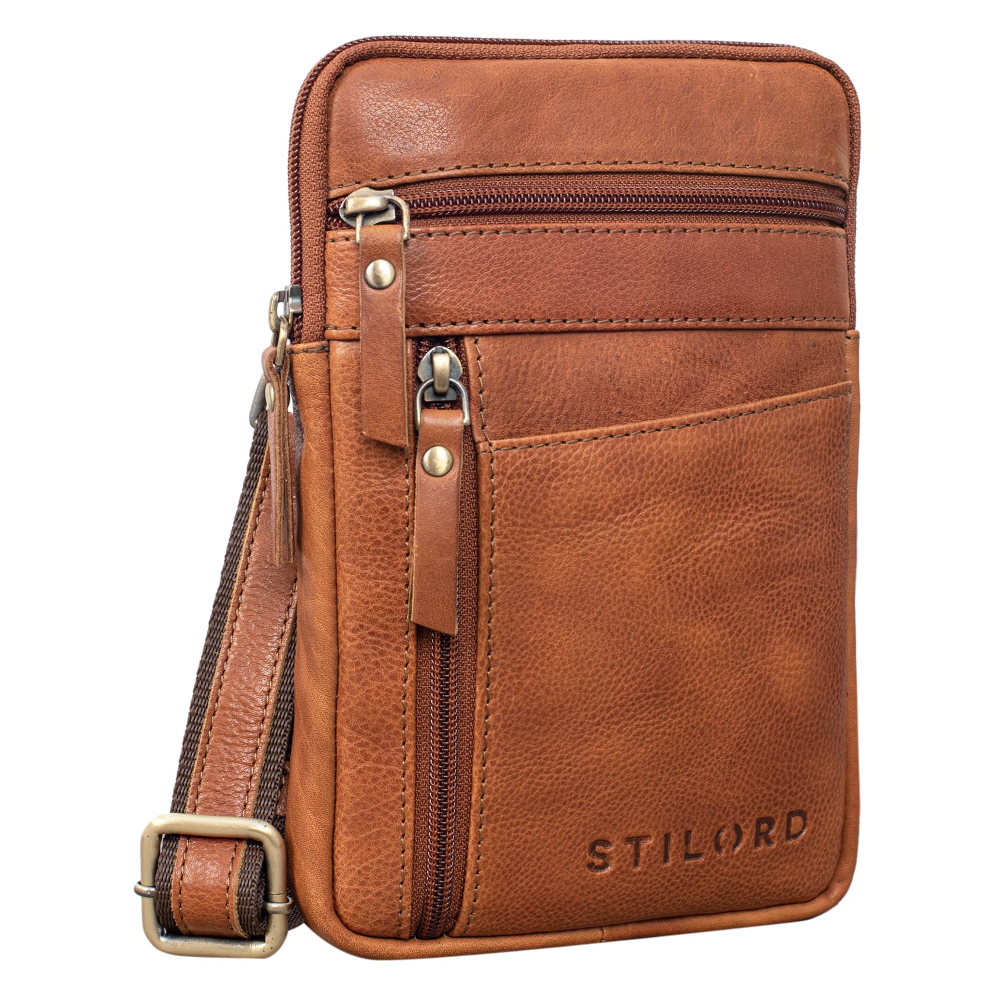 STILORD Brooks Leder Brustbeutel Gürteltasche Handytasche zum Umhängen Kleine Brusttasche für Handy Pass Reisebörse Crossbody Bag Vintage für Damen und Herren Farbe:Texas - braun