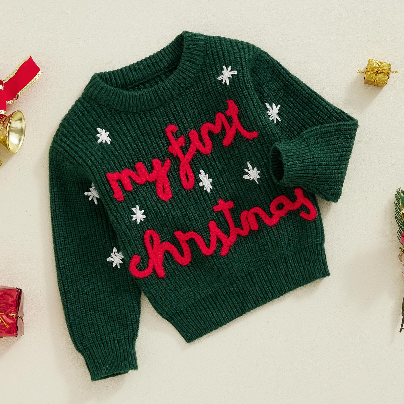 Geagodelia Maglione di Natale per Neonato Bambino Unisex Maglieria Natalizia a Maniche Lunghe in Cotone con Ricamo Regalo Bimbo Natale