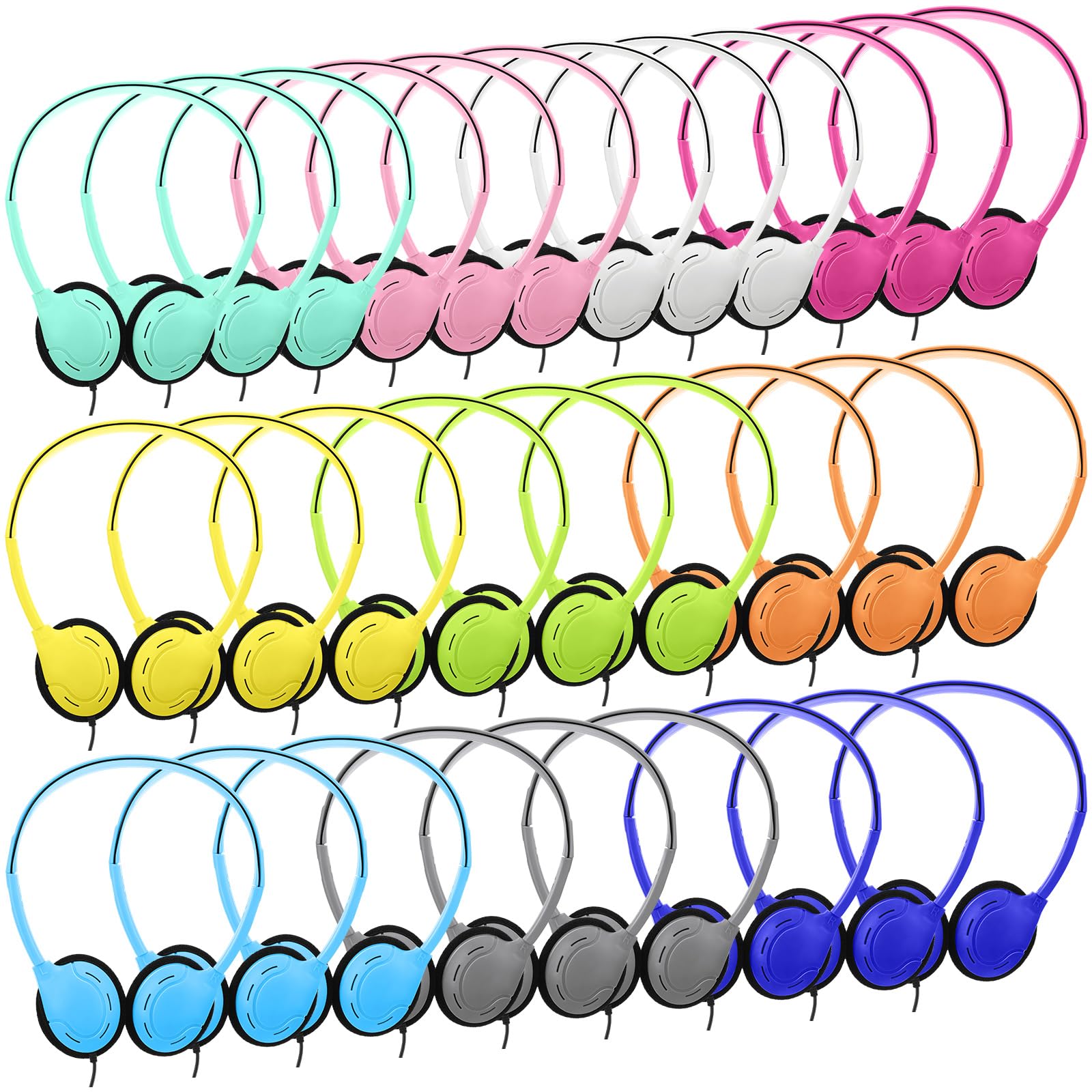 Yunsailing 30 Pack Over Ear Headphones Corded Bulk Set 3.5mm,Macaron Color