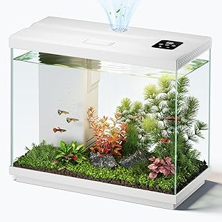2.2 Gallon Fish Tank with 4-in-1 Filter Pump, Quiet Betta Aquarium with LED Light & Temperature Display, Small Aquarium for Home Office with Surface Skimmer, Beginner Friendly