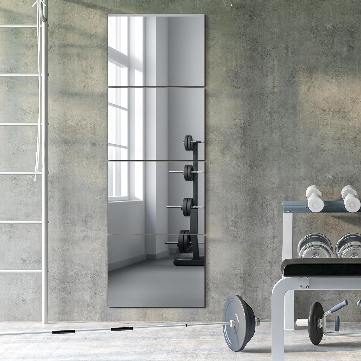 TRAHOME Wall Mirror Tiles, 16"x12"x4PCS Full Length Home Gym Mirror for Garage, Bedroom, Living Room, Over The Door