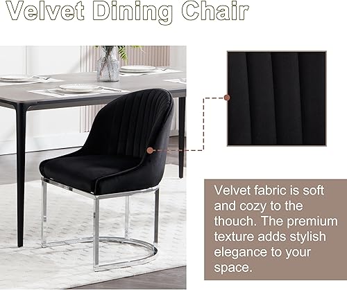 Miniatura 4 de Juego de 2 sillas de comedor de terciopelo, sillas de comedor tapizadas con patas de metal plateado, sillas auxiliares modernas para cocina, silla