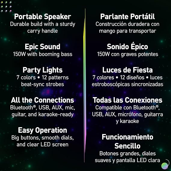 Panasonic BMAX Portable Speaker Bluetooth, 75W Bass Boost Long Battery Life, Wireless, 7 Light Colors & 12 Patterns w/Flash & Strobe Plug-in Guitar & Host Karaoke Party, SC-BMAX5
