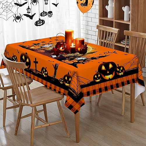 Miniatura 5 de Hexagram Mantel de Halloween, mantel de Halloween para mesas rectangulares de 54 x 108 pulgadas, castillo de Halloween, fantasma, lavable,