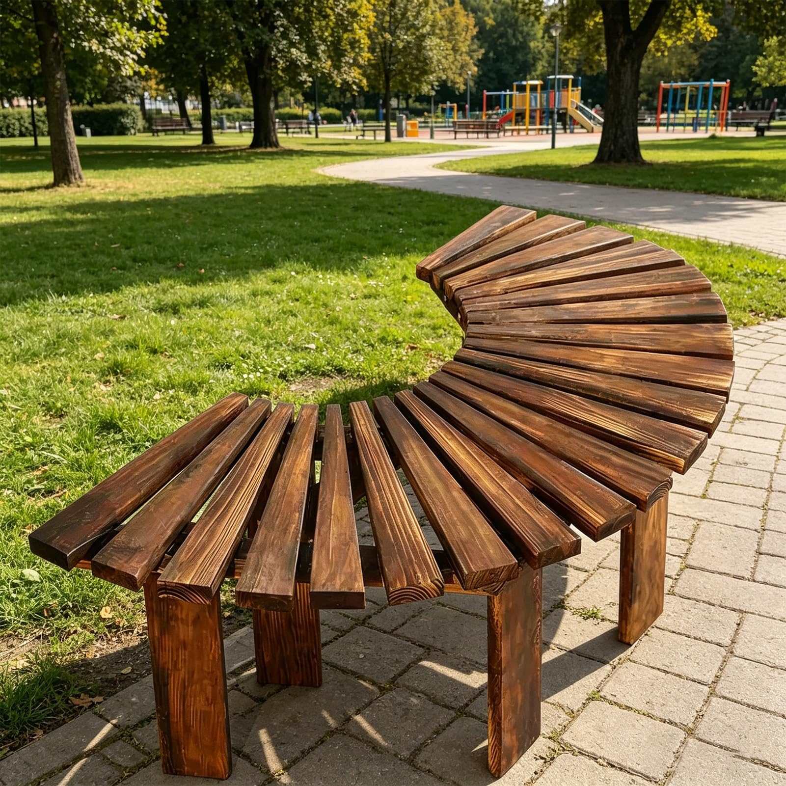 Banc de loisirs de jardin en bois massif avec assise ergonomique ronde et surface lisse