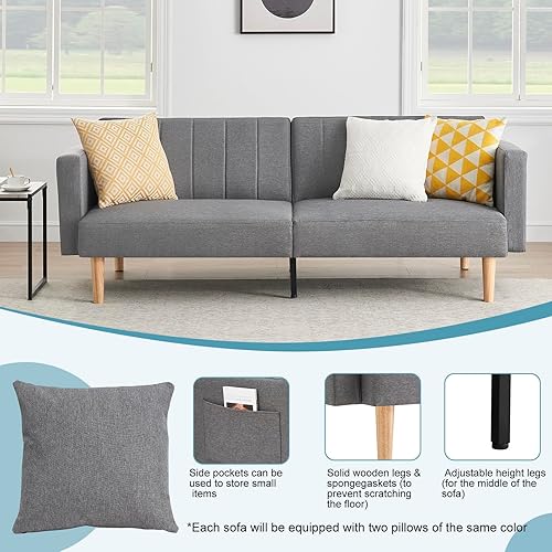 Miniatura 2 de IDEALHOUSE Sofá cama de lino futón 2024, sofá compacto y elegante para espacios pequeños, sofá doble plegable para sala de estar, dormitorio,