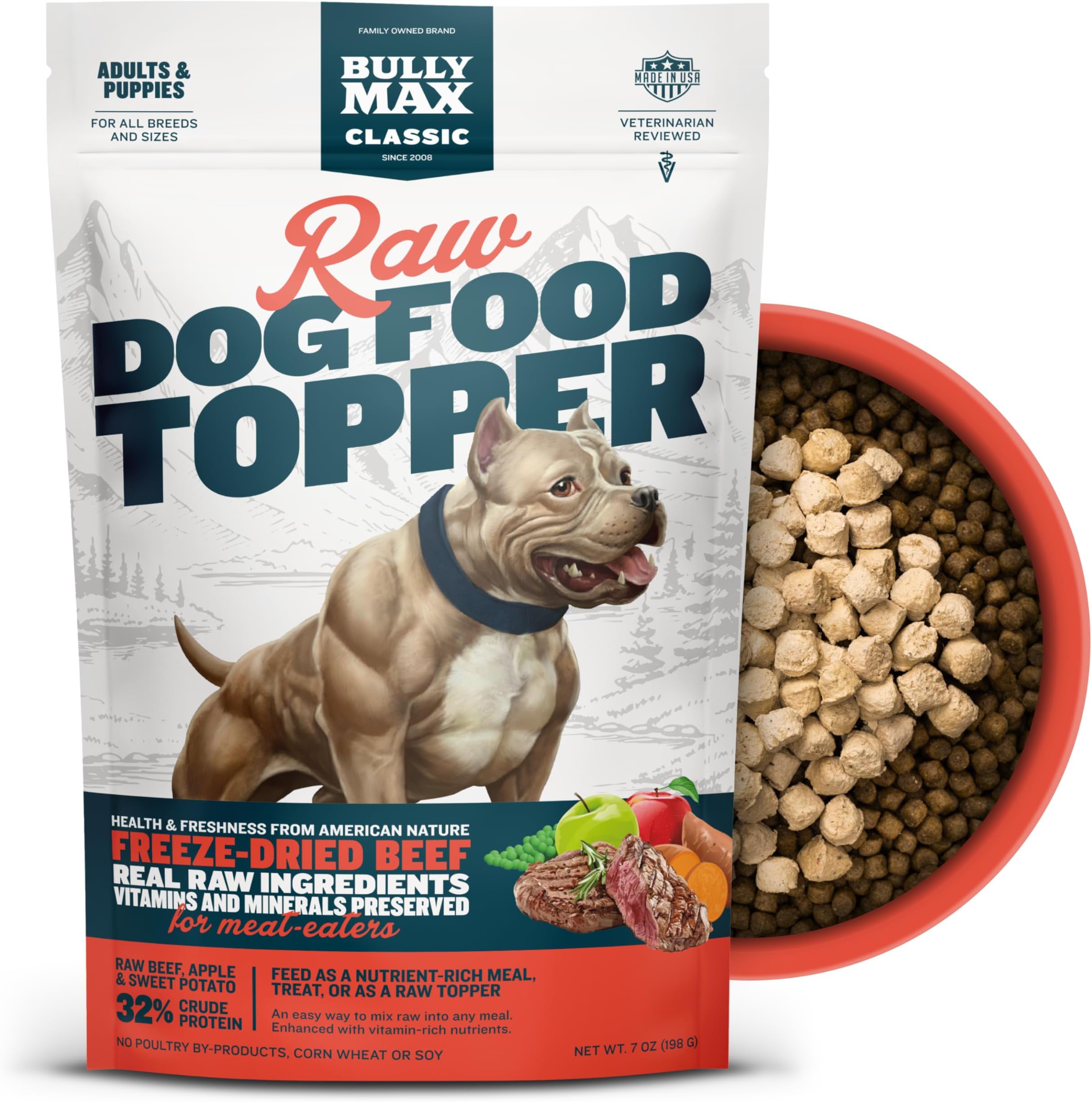 Freeze-Dried Raw Dog Food Toppers for Puppies and Adult Dogs - Beef with Real Fruits & Veggies - Natural Meal Enhancers with Vitamins & Minerals - Feed as Puppy Treat or Dog Meal