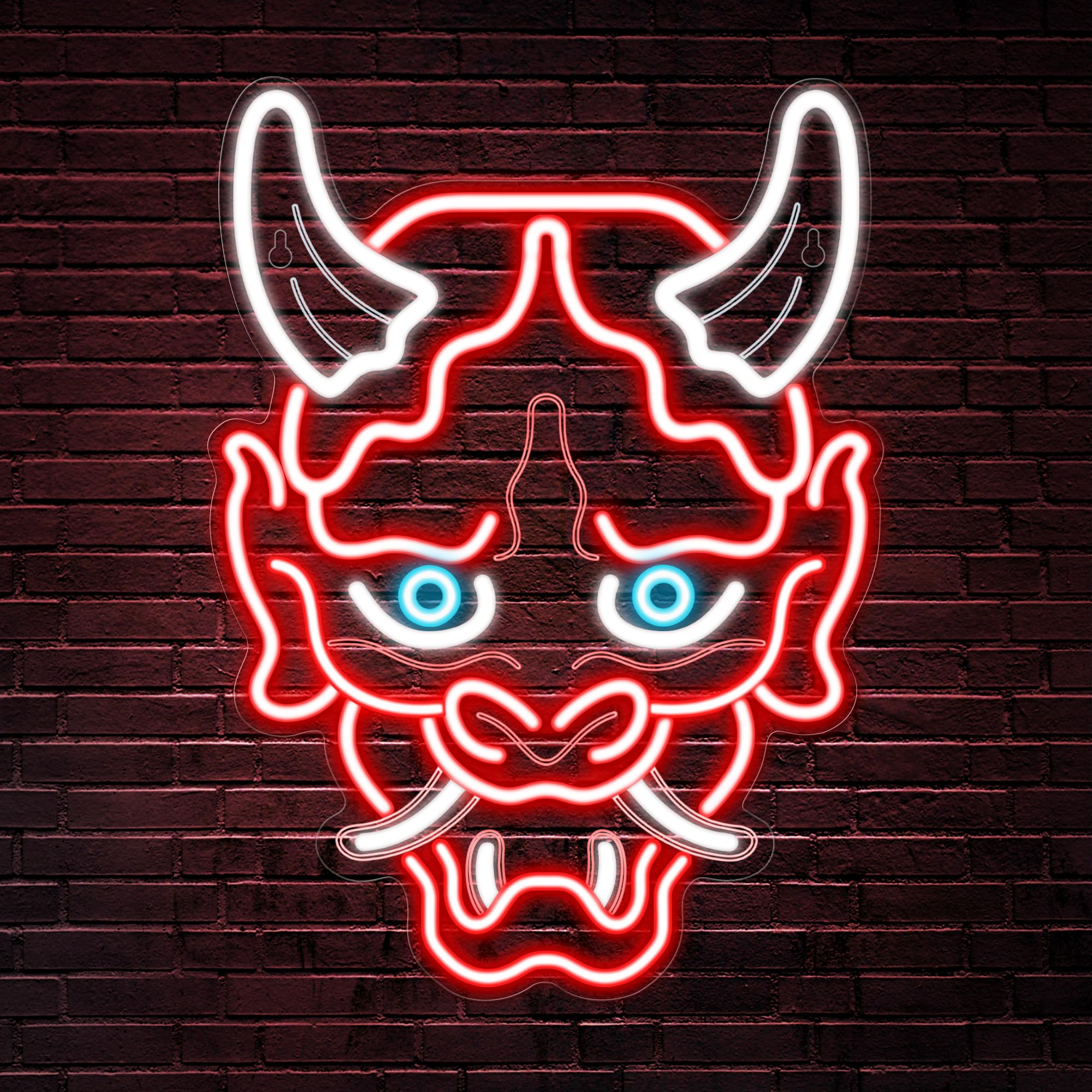 Kavaas Insegna al neon con maschera Hannya, insegna al neon giapponese anime per stanza dei videogiochi, bar, decorazione per studio tatuaggi, luce al neon a LED per camera da letto ragazzi