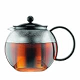 Bodum 34oz Assam Glass Tea Press with Stainless Steel Filter, Black Plastic Lid