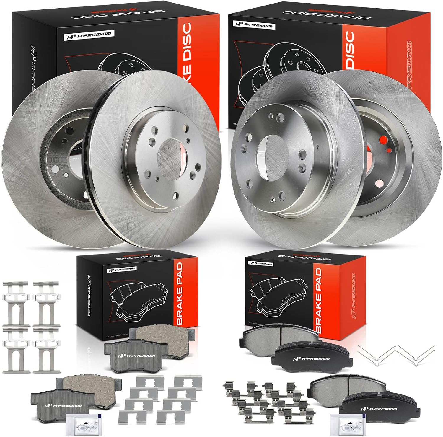A-Premium Front Vented and Rear Solid Disc Brake Rotors + Ceramic Pads Kit Compatible with Select Honda Models - Odyssey 2011 2012 2013 2014, 12-PC Set