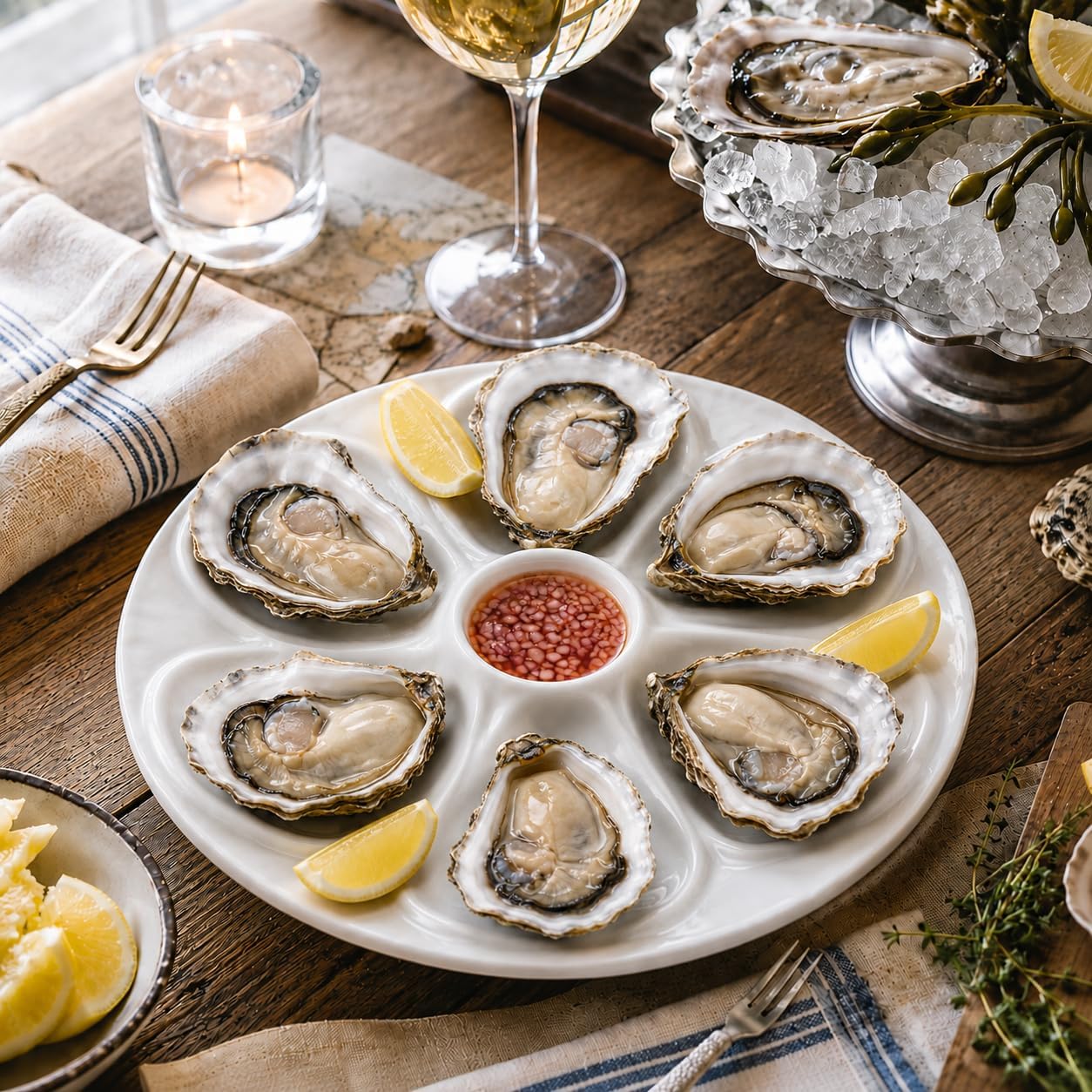 Maine Man Oyster Plate, Fine Porcelain, 6-Well Serving Dish For Preparing And Enjoying Oysters And Sauces