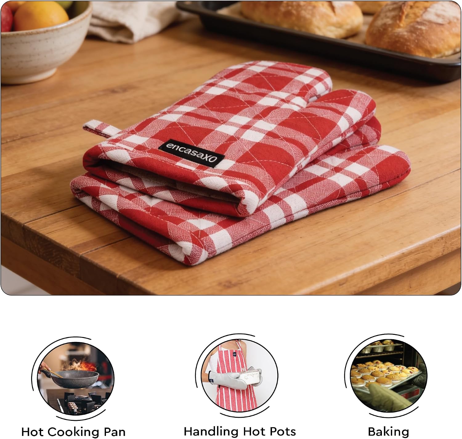 Encasa XO Oven Mitts, Heat Resistant Kitchen Gloves, Microwave image 5