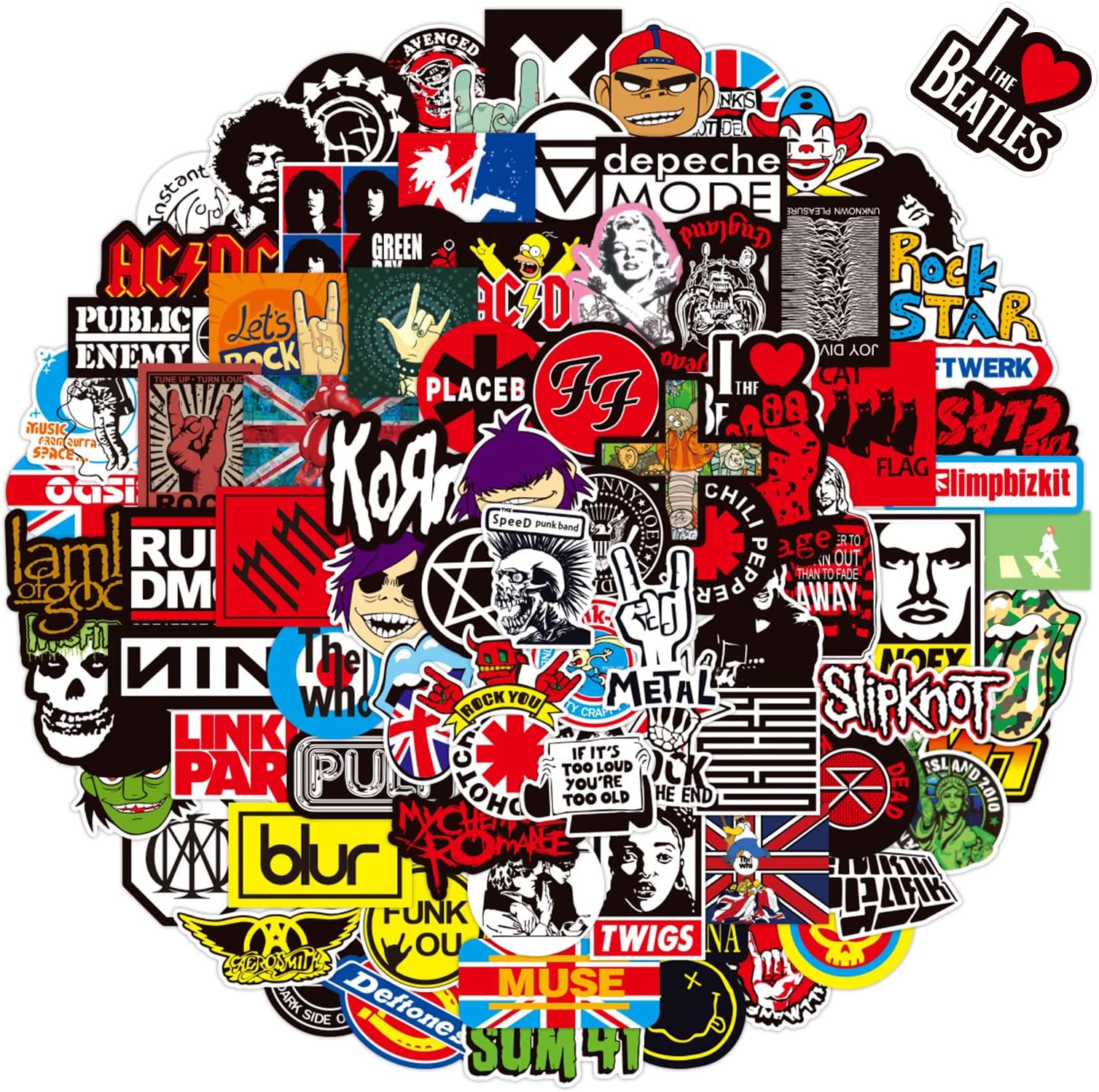 100Pcs Music Rock Stickers, Rock Band Graffiti Stickers Fashion and Hip Hop Vinyl Waterproof Stickers for Luggage, Notebooks, Scooters, Mobile Phones, Green
