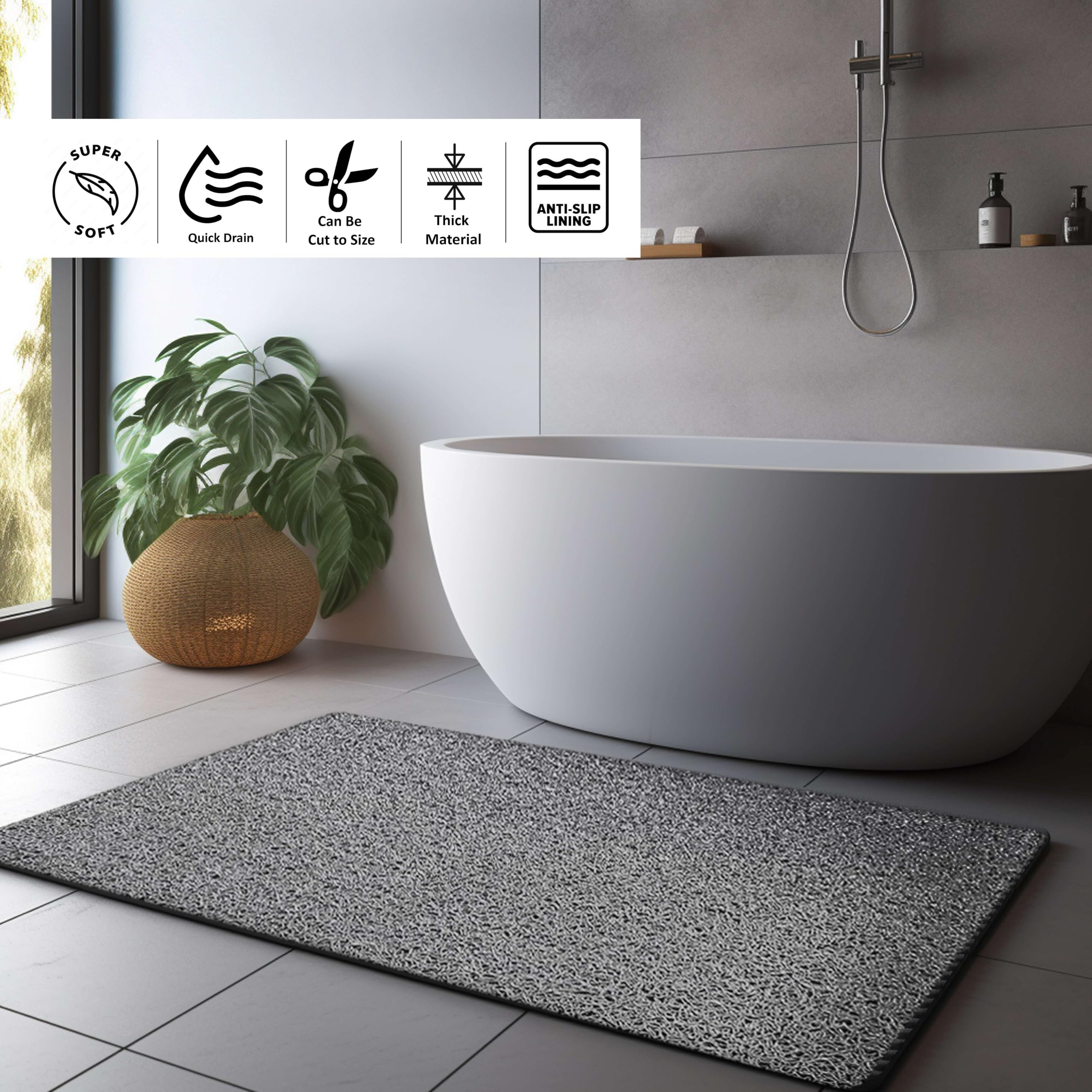 Nicoman Loofah Shower Mat, Non Slip PVC Spaghetti Mat for Wet Area Inside Shower Super Comfy Soft Matt, Quick Dry - Image 3