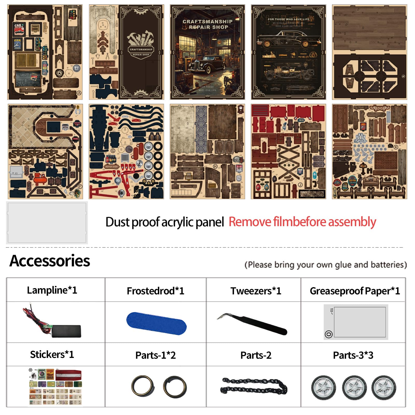 Book Nook Kit–Handwerkliche Reparatur Werkstatt Modell (Mechanischer Stil), 3D-Miniatur-Holzpuzzle zum Selberbauen mit LED-Beleuchtung, Bastelset für Erwachsene, Geschenk & Wohnaccessoire