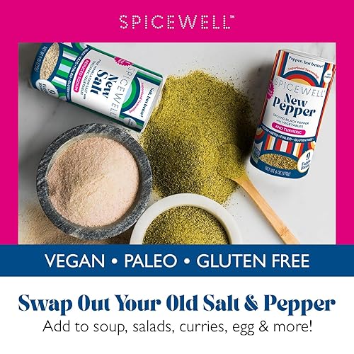 Miniatura 6 de Spicewell - Nuevo dúo salero y pimentero nuevo - Ligero y terroso - Sal rosa del Himalaya reducida en sodio y pimienta negra con cúrcuma - Molido