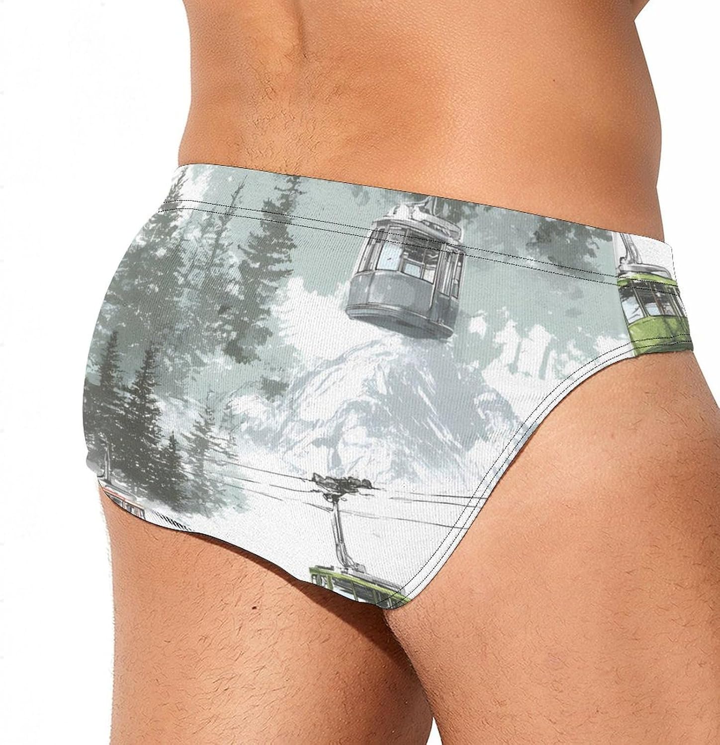 Cable Car Vintage Snowy Mountain Men's Swimwear Bikini Swimming Briefs Stretchy Swimsuits Board Surf Shorts Trunks