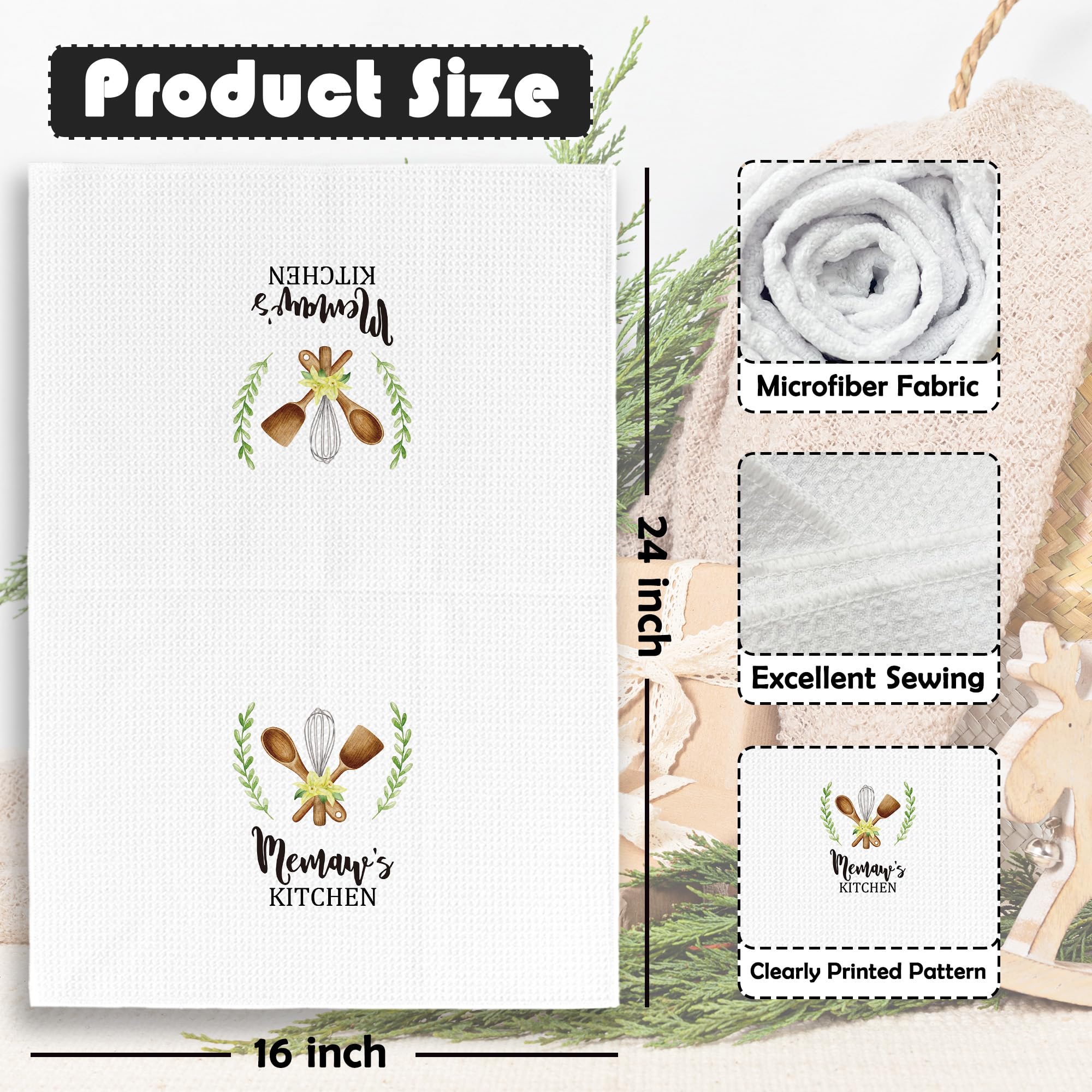 Memaw Gifts Kitchen Towels - Gifts for Grandma Memaw Dish Towels, Rustic Grandma Mothers Day Birthday Decorative Absorbent Dishcloths Hand Towel for Kitchen Decor 16x24 Inches