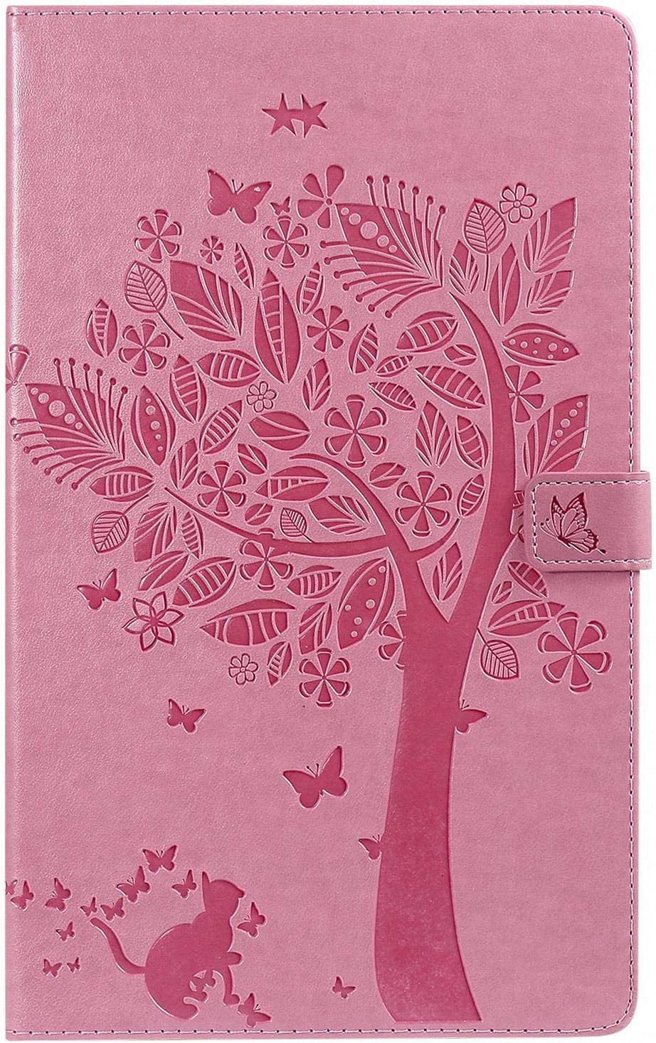 Folio Case for All-New Fire HD 10 2019/2017/2015, Techcircle Slim Light Magnetic Flip Wallet Protective Cover with Card Slots & Money Pocket, for Amazon Fire HD 10.1 9th/7th/5th Generation, Pink